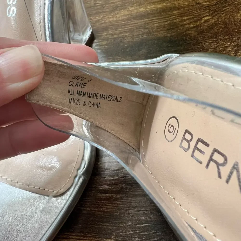 Berness Clare Clear Wedge Pumps 6 Party Pointed Toe Silver Slip On Going Out